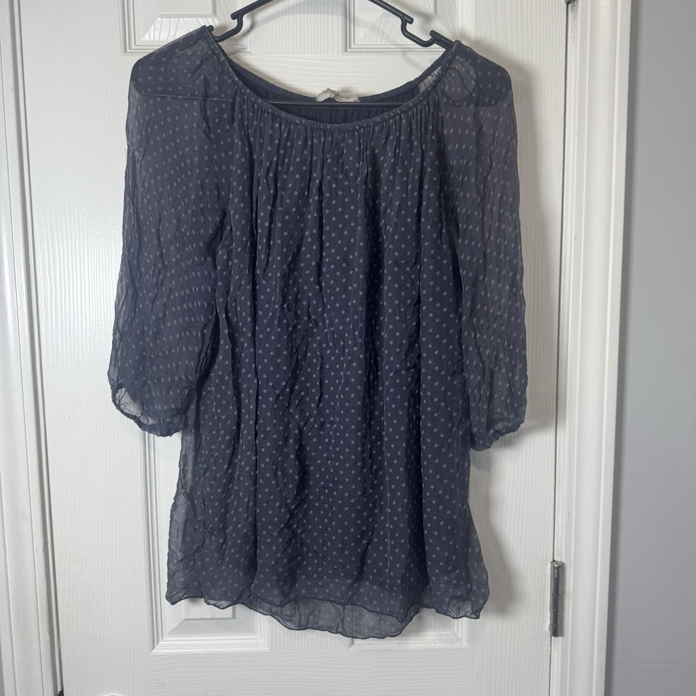 Viola Borghi Navy Blue Polka Dot Silk Blouse, Size M‎